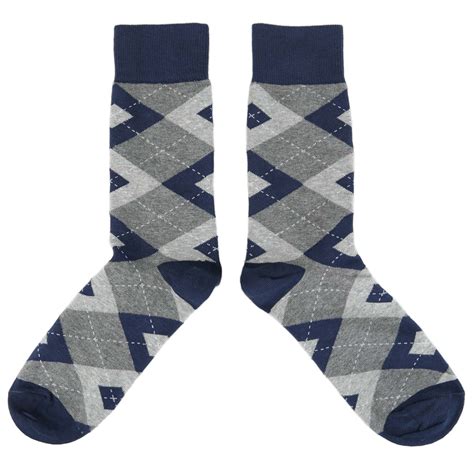 Navy Gray Argyle Mens Dress Socks