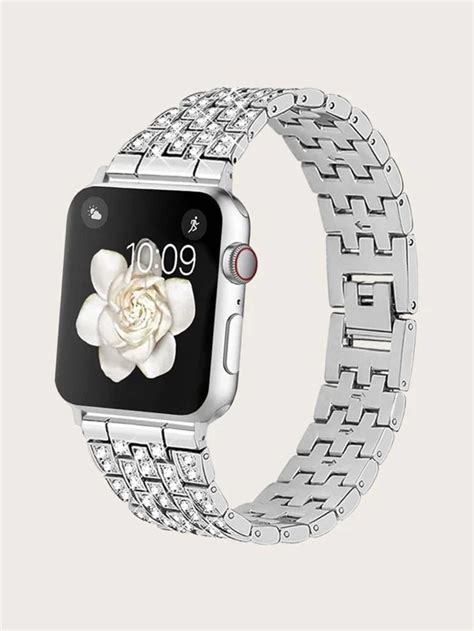 Rhinestone Decor Metal Watchband Compatible With Apple Watch Shein Usa