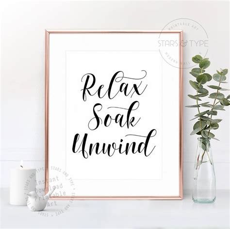 Relax Soak Unwind Bathroom Decor Printable Wall Art Spa Etsy