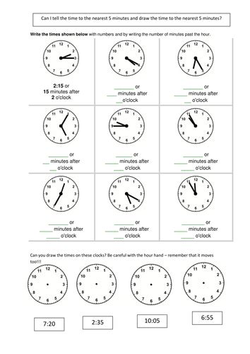 Telling Time In 5 Minute Intervals Worksheets