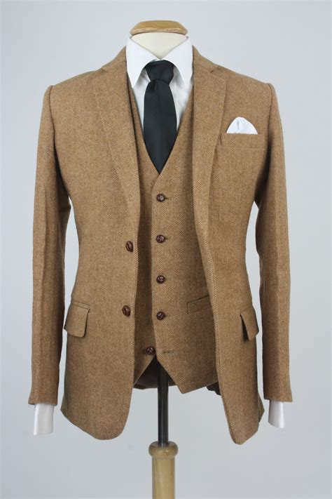 Custom Brown Herringbone Tweed Piece Suit Monkey Suits Well Dressed