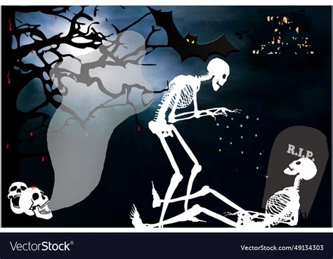 Halloween night background with zombie walking Vector Image