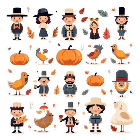 Cute Thanksgiving Characters And Thanksgiving Elements Vector ...