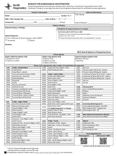 Fillable Online NUHS Diagnostics Radiological Investigation Form