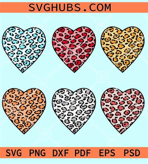 Leopard Print Heart Svg Bundle Leopard Heart Print Svg