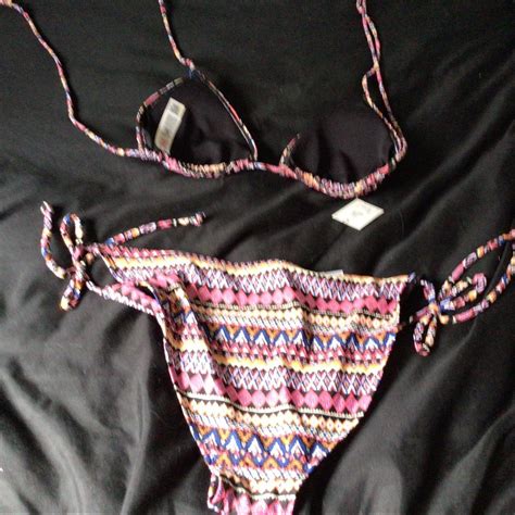 Multi Coloured New Bikini Set Tie Waist And Neck Depop