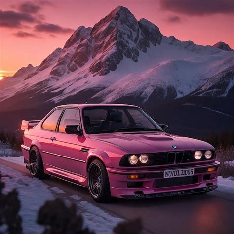 Premium Photo | Pink e30 BMW M3 at sunset