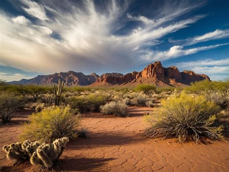 A Desert With A Mountain In The Background And A Desert In The