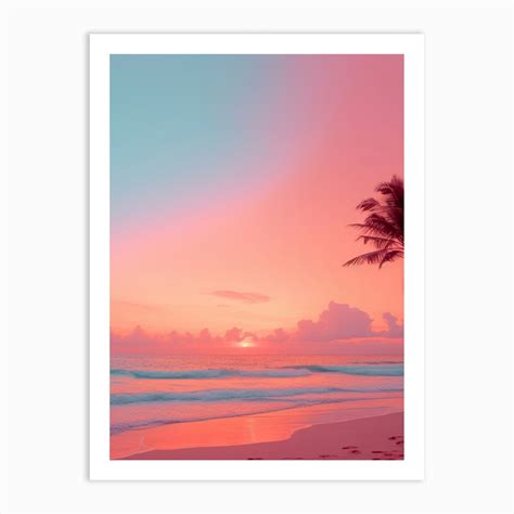 A Pink And Orange Sunset On A Beach Photography 1 Art Print By Sand