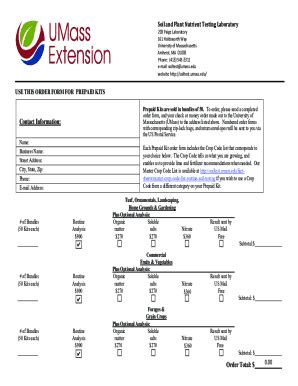 Fillable Online Ag Umass Use This Order Form For Prepaid Kits Fax Email