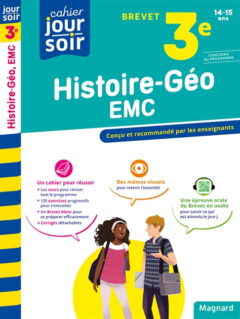 Histoire Géographie EMC 3e Brevet Cahier Jour Soir Magnard