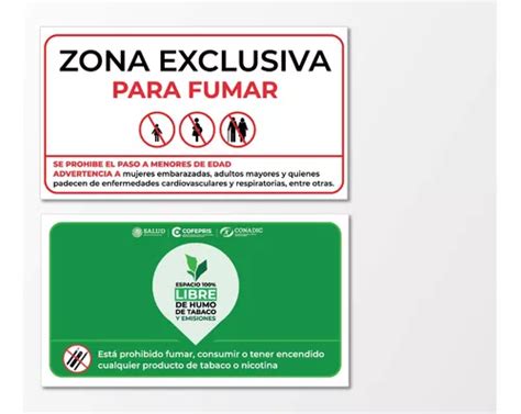 2 Señales Zona Exclusiva Para Fumar Espacio 100 Libre Humo Meses Sin