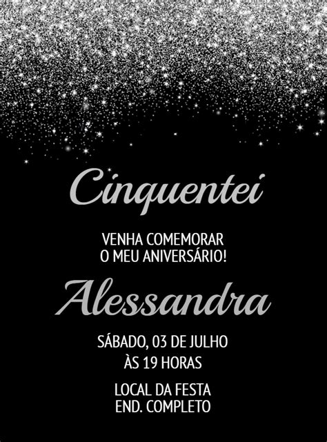 Convite Preto E Prata Para Editar - Convite Aniversário Glitter Prata - Edite grátis com nosso editor online