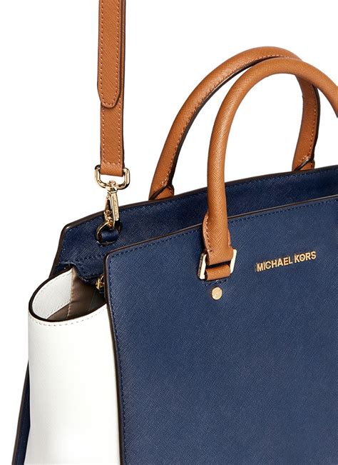 Michael Kors Selma Large Saffiano Leather Satchel In Blue Lyst