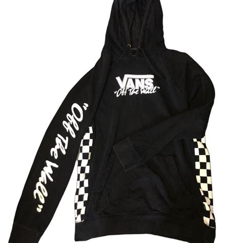 Black Vans checkered Hoodie size L worn a couple... - Depop