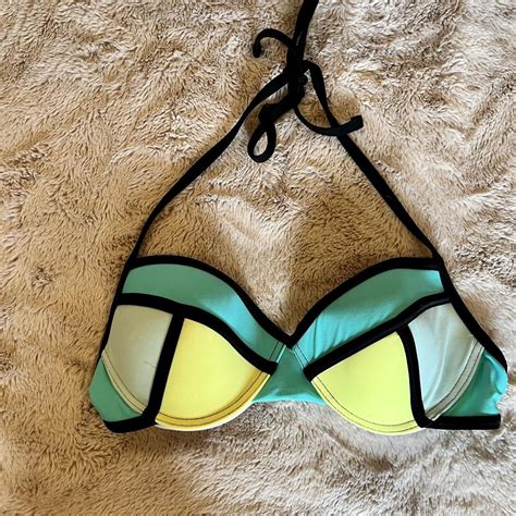 Triangl Women S Green And Blue Bikini And Tankini Tops Depop