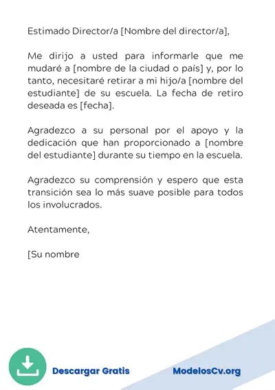 Carta De Retiro De Colegio Por Cambio De Residencia Ejemplo 2025