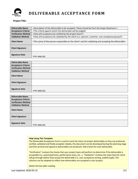 Deliverable Acceptance Form