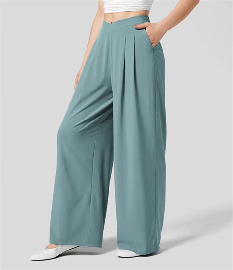 Womens Breezeful High Waisted V Shaped Plicated Side Pocket Wide Leg