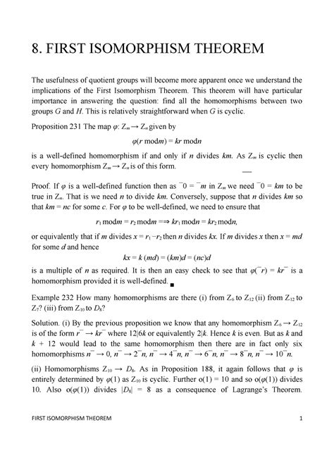 GGA 10 FIRST ISOMORPHISM THEOREM 8 FIRST ISOMORPHISM THEOREM The