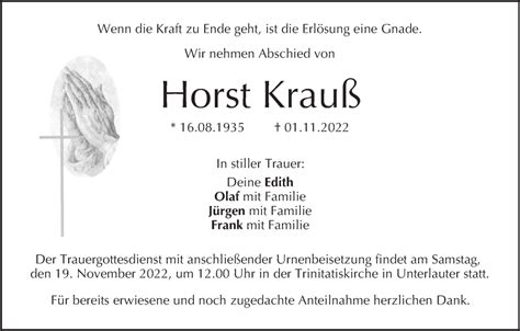 Horst Krau Traueranzeige Trauer Infranken De