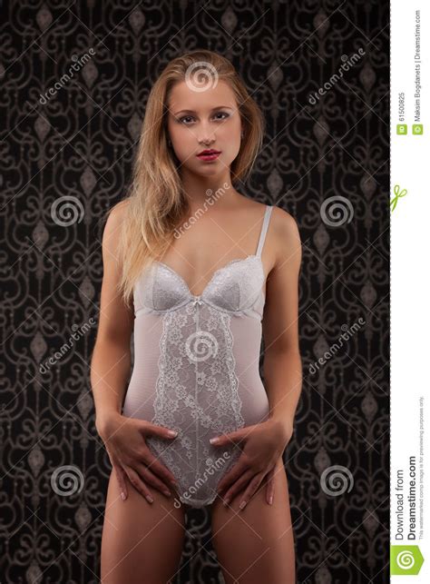 Studio Portrait Of Smiling Beauty In Lingerie Stock Image Image Of Lady Portrait 61500825