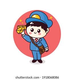 Cheerful Postman Friendly Postman Blue Uniform Stock Vector Royalty