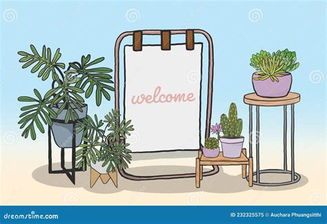 Potted Plants With Whiteboard For Writing Messages Stock Vector