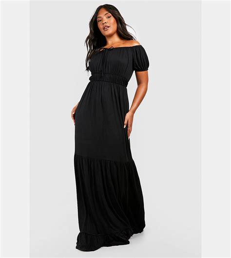 Buy Boohoo Jersey Off Shoulder Tiered Maxi Dress In Black 6thstreet