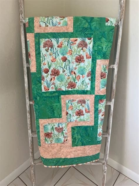 Coral And Seashell Themed Lap Throw Quilt Lap Quilt Throw Quilt