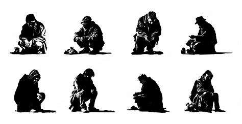 Premium Vector Silhouettes Of Beggars And Homeless People