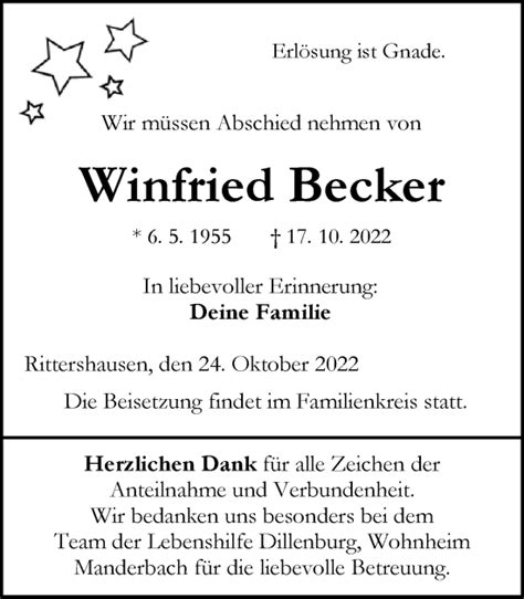 Traueranzeigen Von Winfried Becker Vrm Trauer De