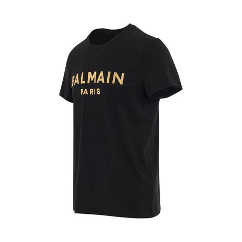 Balmain Foil Classic Fit T Shirt In Blackgold Marais