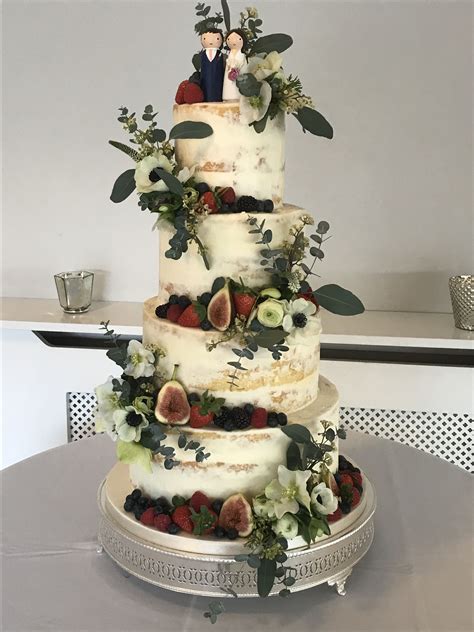 4 Tier Semi Naked Winter Wedding Cake With Fresh Fruit And Flowers