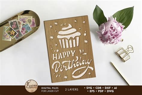 Happy Birthday Postcard, Cut Template Graphic by LaserCutano · Creative ...