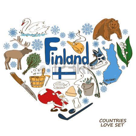 Colorful Sketch Collection Of Finland Symbols Heart Shape Concept