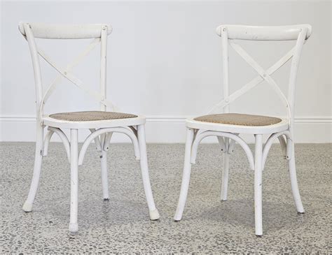 Lot Pair Of White Painted Crossback Dining Chairs With Caned Seats