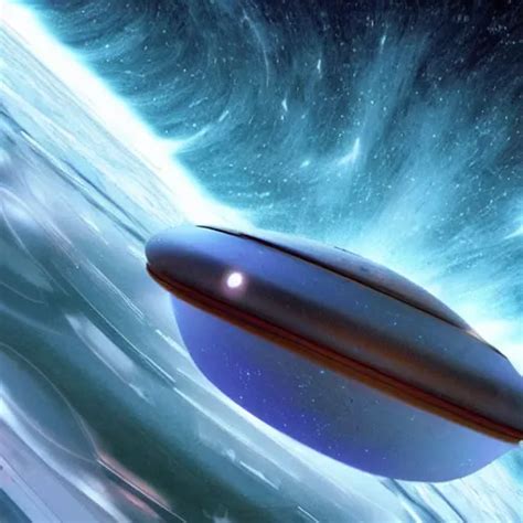 Space Ship In Space With Alcubierre Drive Going Faster Stable