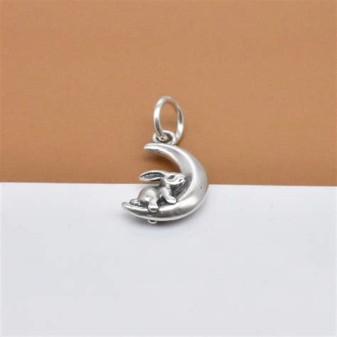 4 Sterling Silver Moon Rabbit Charms 925 Silver Rabbit Charm Easter