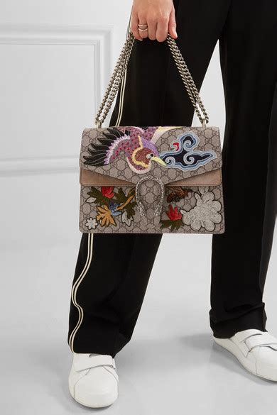 Gucci Dionysus Medium Appliquéd Coated Canvas And Suede Shoulder Bag