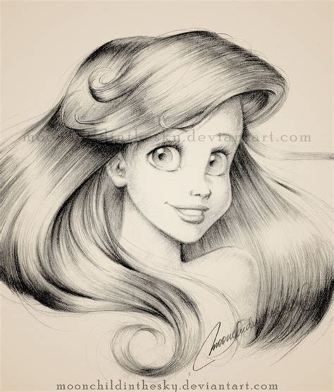 Ariel Portrait BnW Disney Princess Drawings Disney Sketches Disney