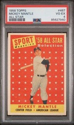 1958 Topps Mickey Mantle All Star 487 PSA 4 Sharp Card Recently