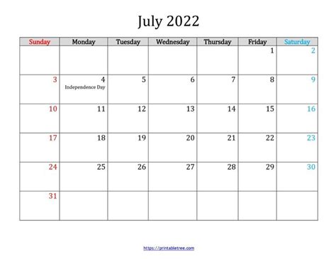 July 2012 Calendar With The Holidays Highlighted