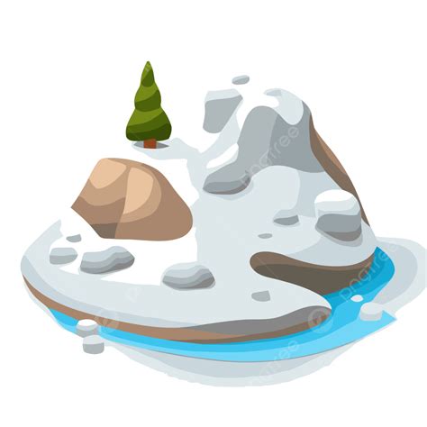 Snow Bank Vector, Sticker Clipart An Island With Snow And Green Trees ...