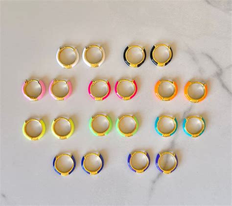 Neon Enamel Hoop Earrings Gold Plated Colorful Hoops Statement Jewelry