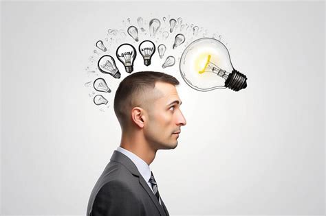 D Man Thinking With Idea Bulb Above His Head Over White Background