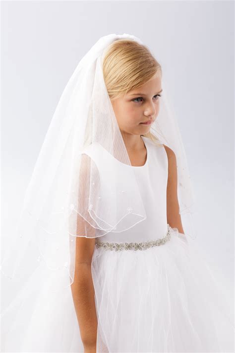 First Communion Veil With Lace Flower And Pearl Beads Holy Communion