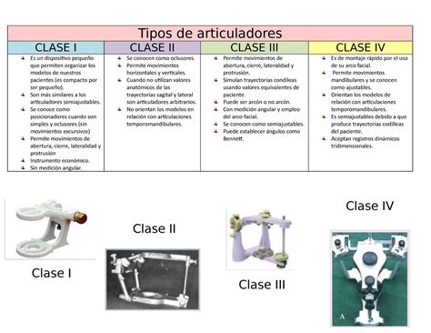 Tipos De Articuladores Tipos De Articuladores CLASE I CLASE II CLASE