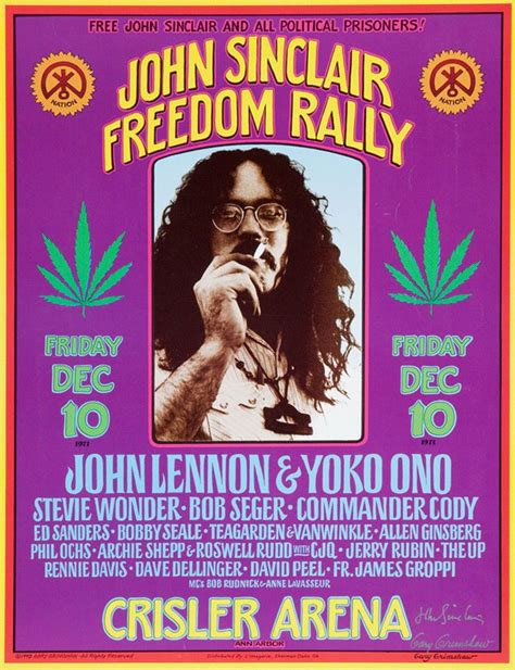 1970 John Sinclair Freedom Rally Poster Ann Arbor Mi — With John Lennon And Yoko Ono Stevie