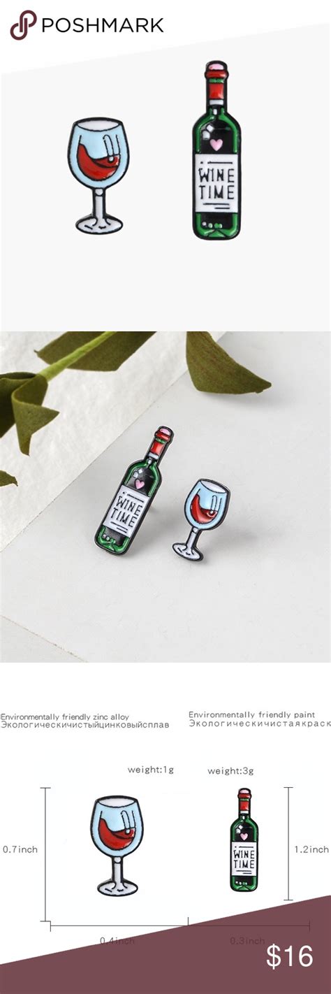 New Wine Time Bottle Glass 2 Pc Set Enamel Pins ️new In Package 2pc